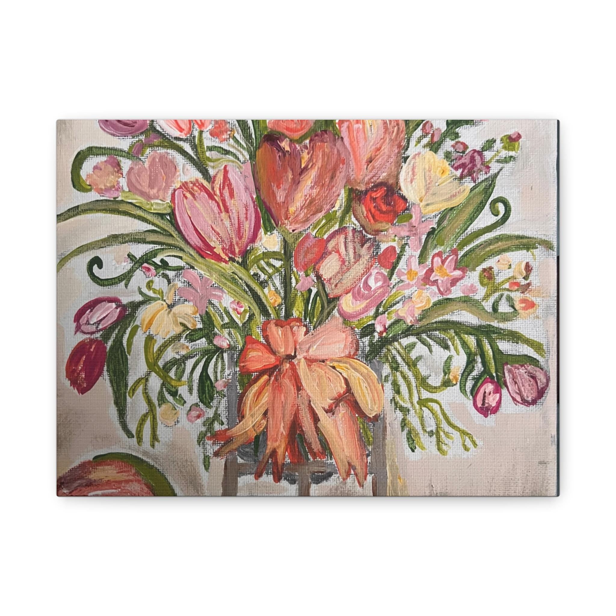 Pink Floral Bouquet Canvas | Stretched Matte Wall Art