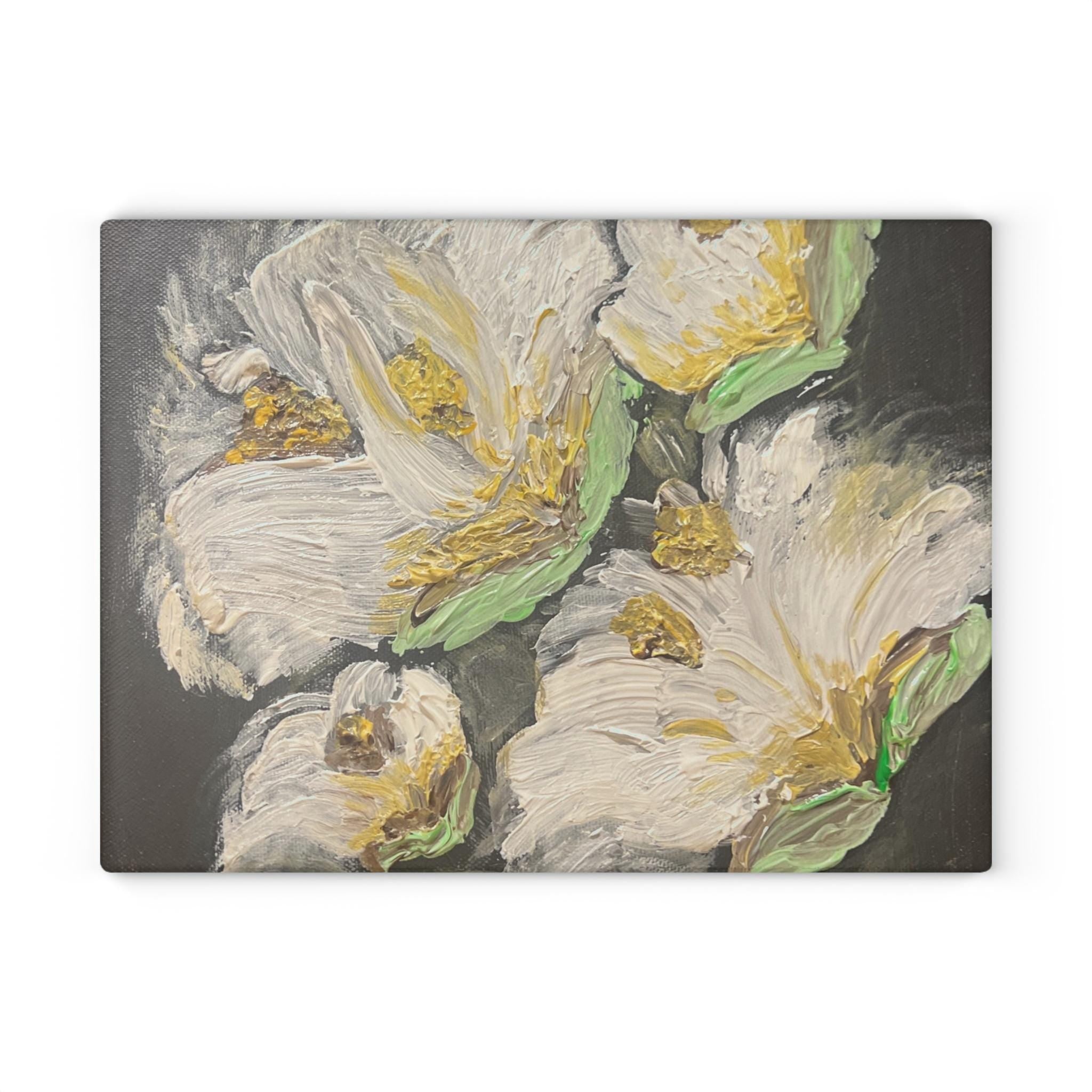 White Floral Painting Glass Cutting Board | Floral Kitchen Decor