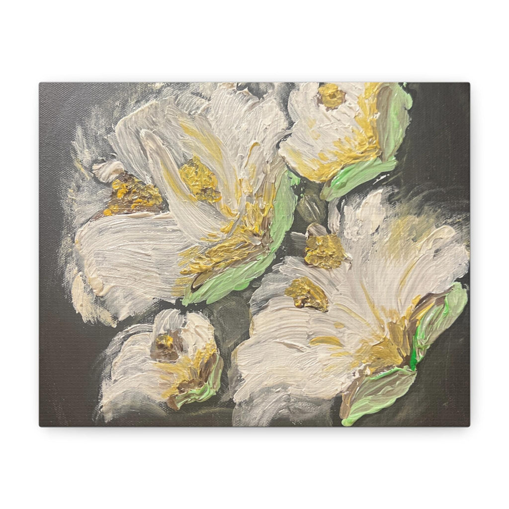 White Floral Oil Texture Matte Canvas