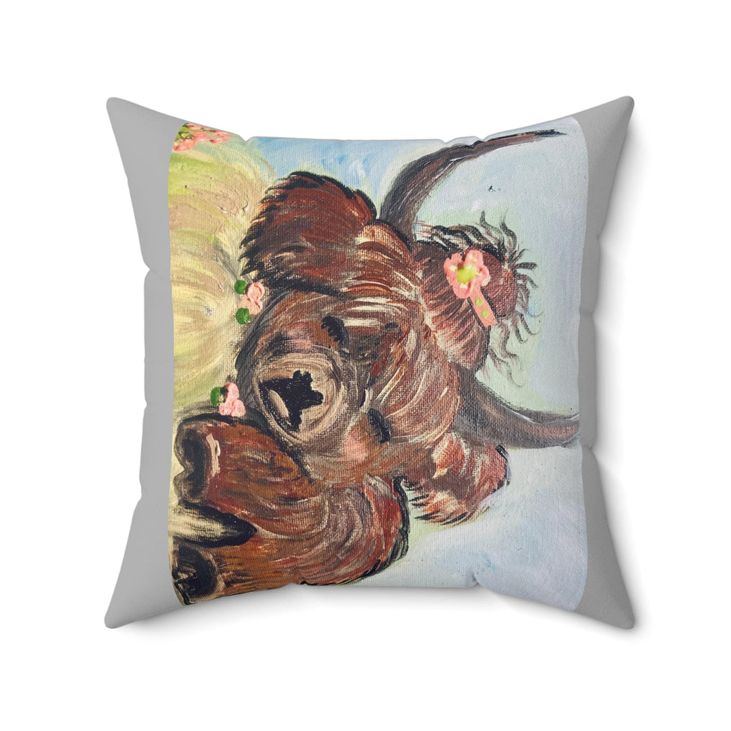 Highland Cow Pillow | Cute Cow Face Decorative Pillow, Floral Horns Throw Pillow