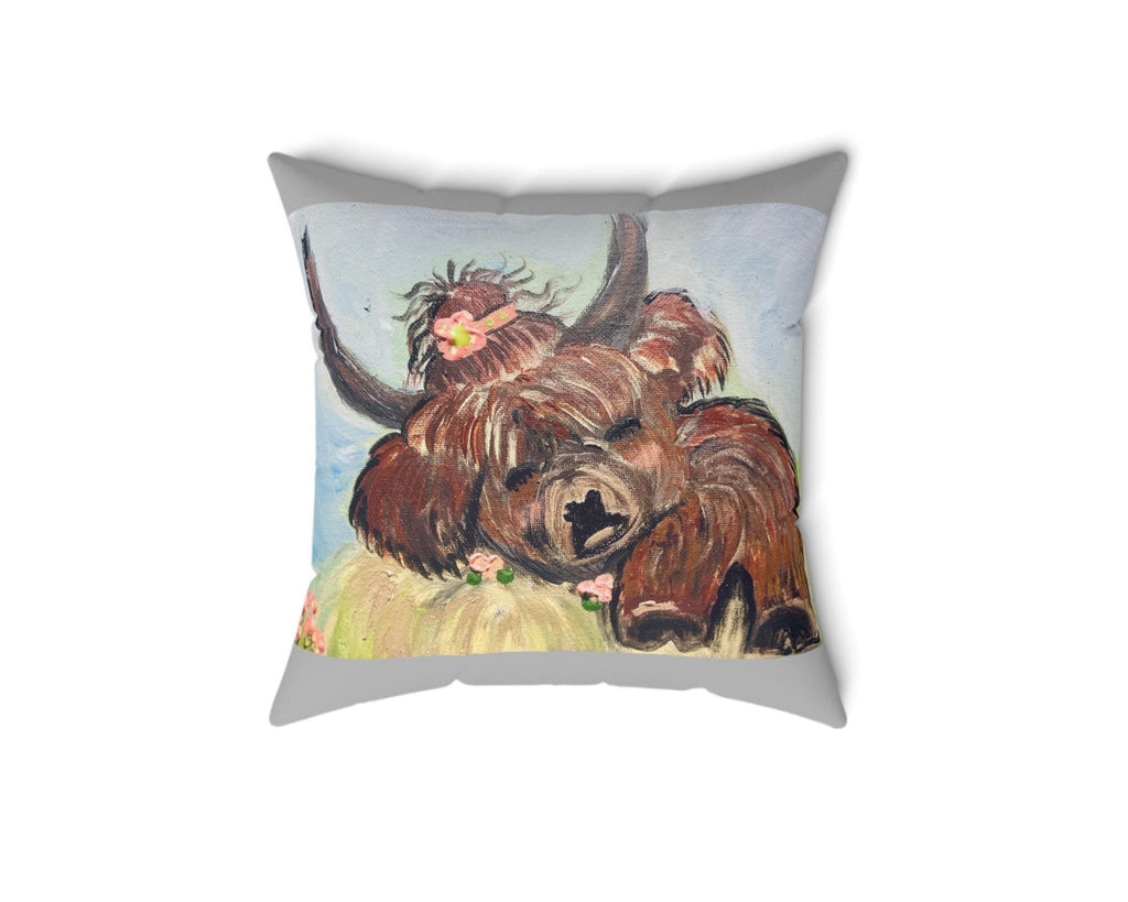 Highland Cow Pillow | Cute Cow Face Decorative Pillow, Floral Horns Throw Pillow