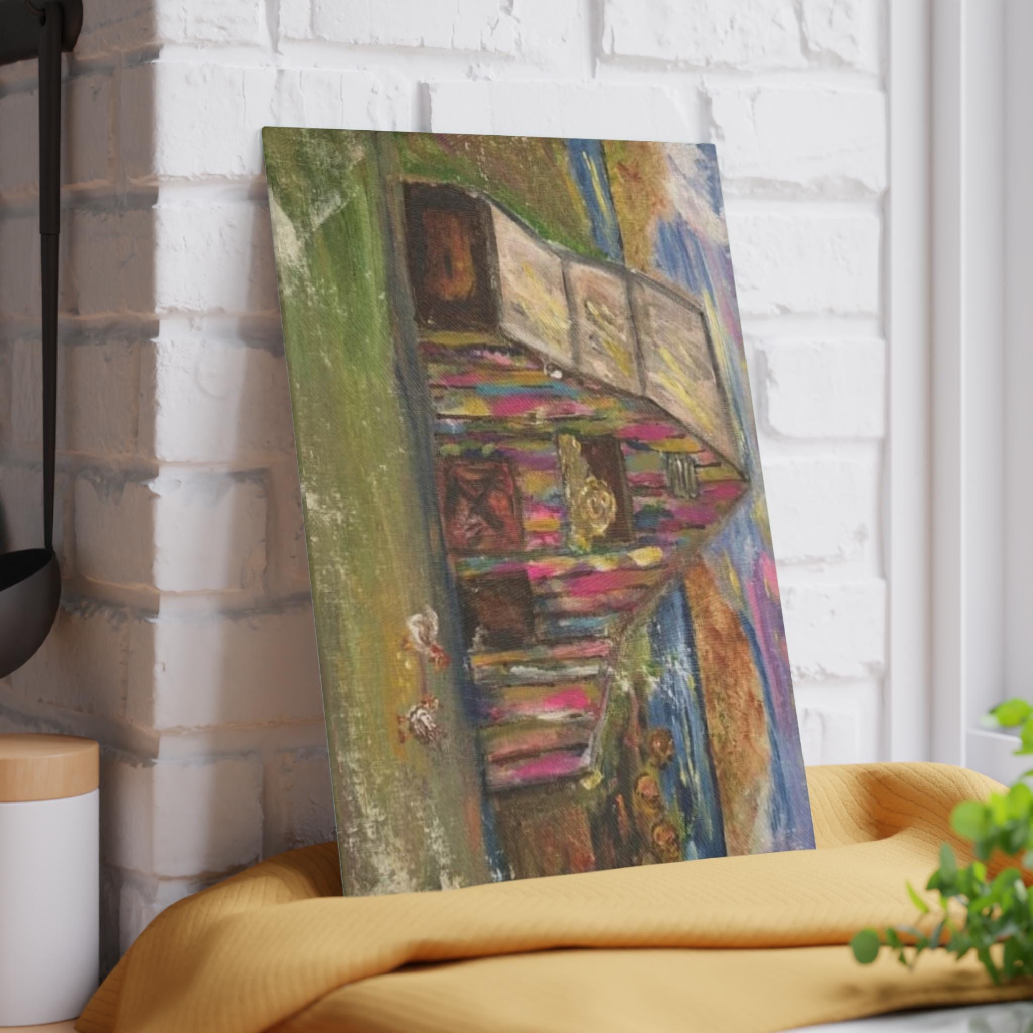 Colorful Barn Scene Glass Cutting Board | Farmhouse Kitchen Art, Pastel Landscape