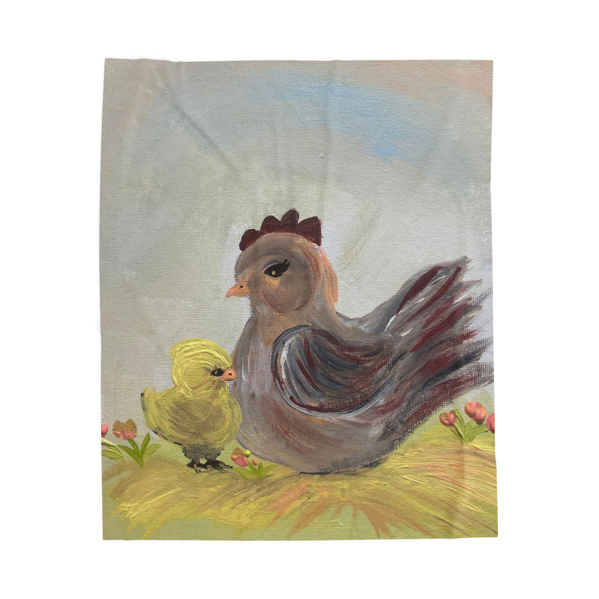 Mama Hen and Chick Velveteen Plush Blanket | Farm Animal Nursery Throw