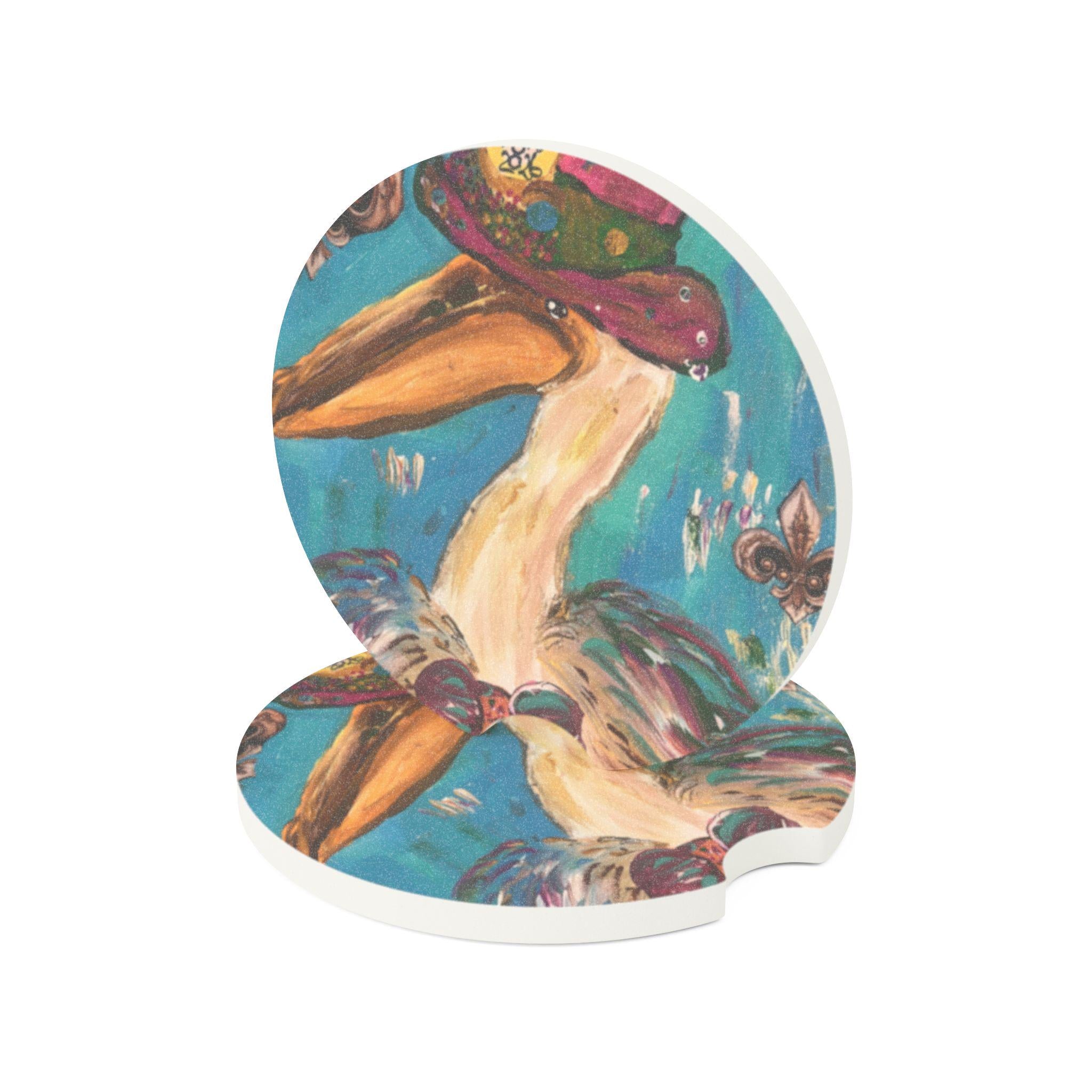 Pelican with Crown Car Coaster | Soapstone Round Drink Holder