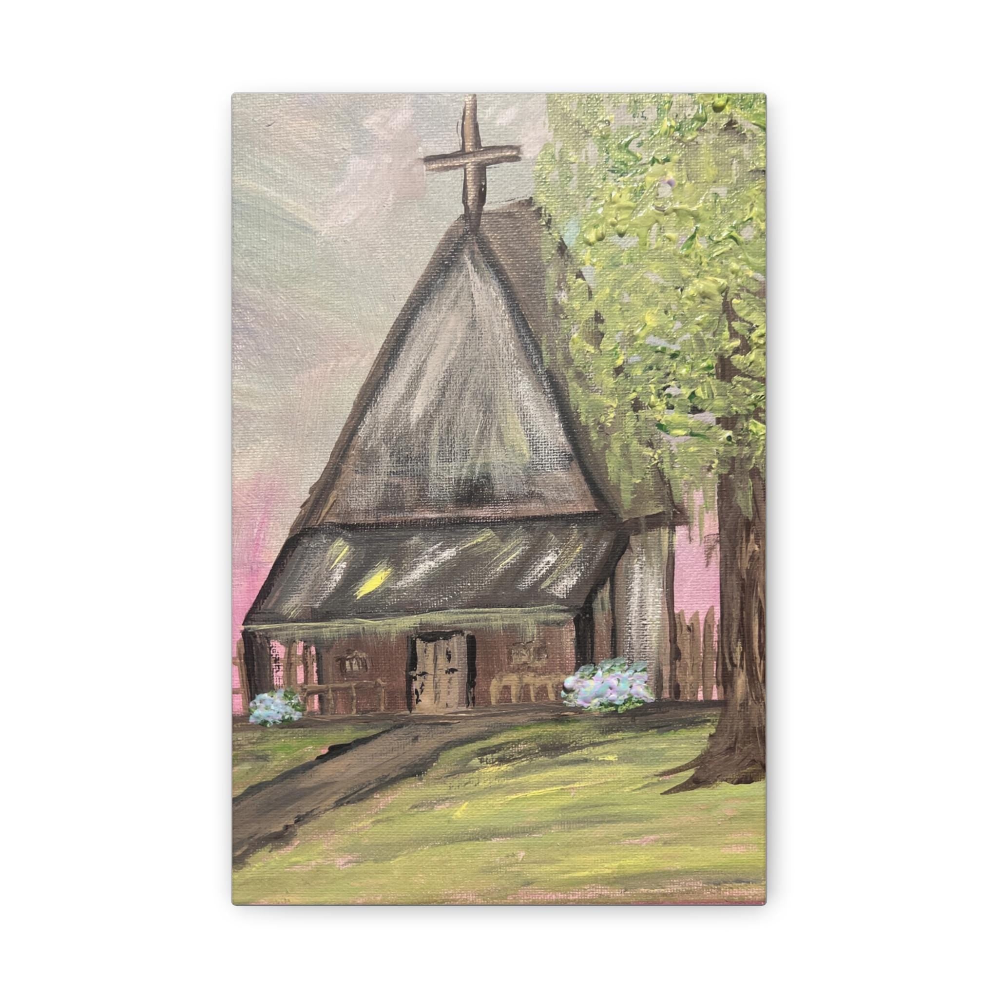 Rustic Church Painting Canvas | Religious Wall Art, Country Chapel Décor