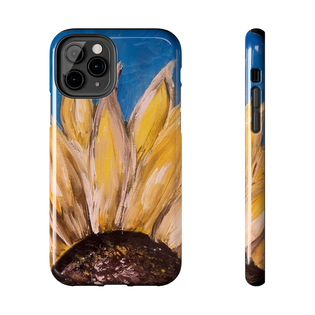 Sunflower Petals Phone Case | Painted Floral iPhone Case, Bright Blue Background