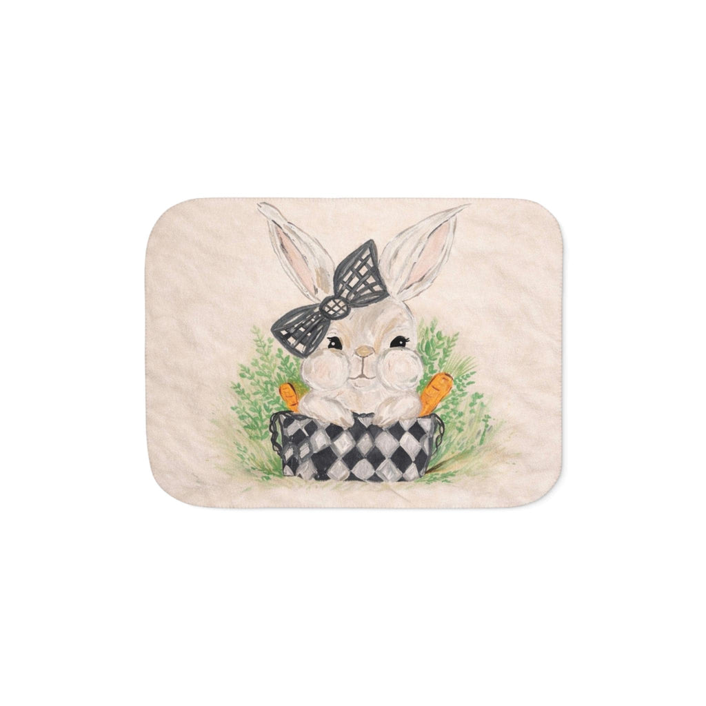 Bunny with Carrots Sherpa Blanket | Cute Rabbit Illustration, Pastel Nursery Throw