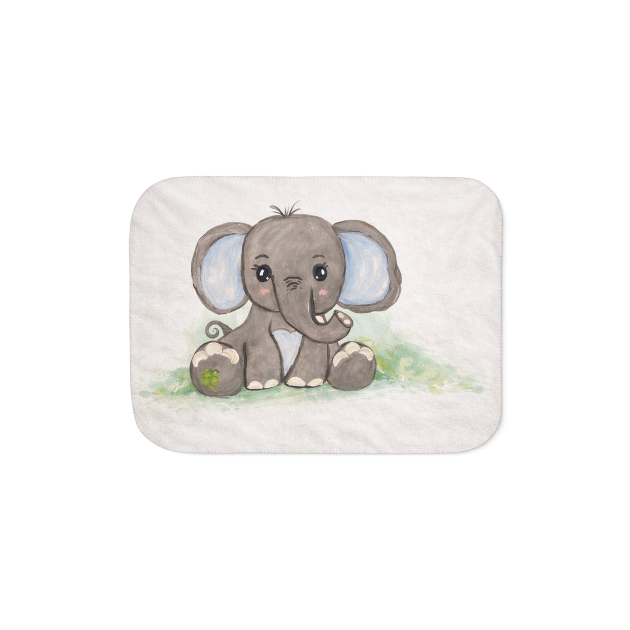 Cute Baby Elephant Sherpa Blanket | Nursery Animal, Soft Cozy Throw