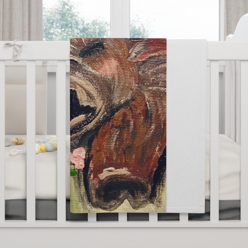Highland Cow Portrait Baby Blanket | Floral Tassels, Nursery Decor