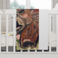 Highland Cow Portrait Baby Blanket | Floral Tassels, Nursery Decor