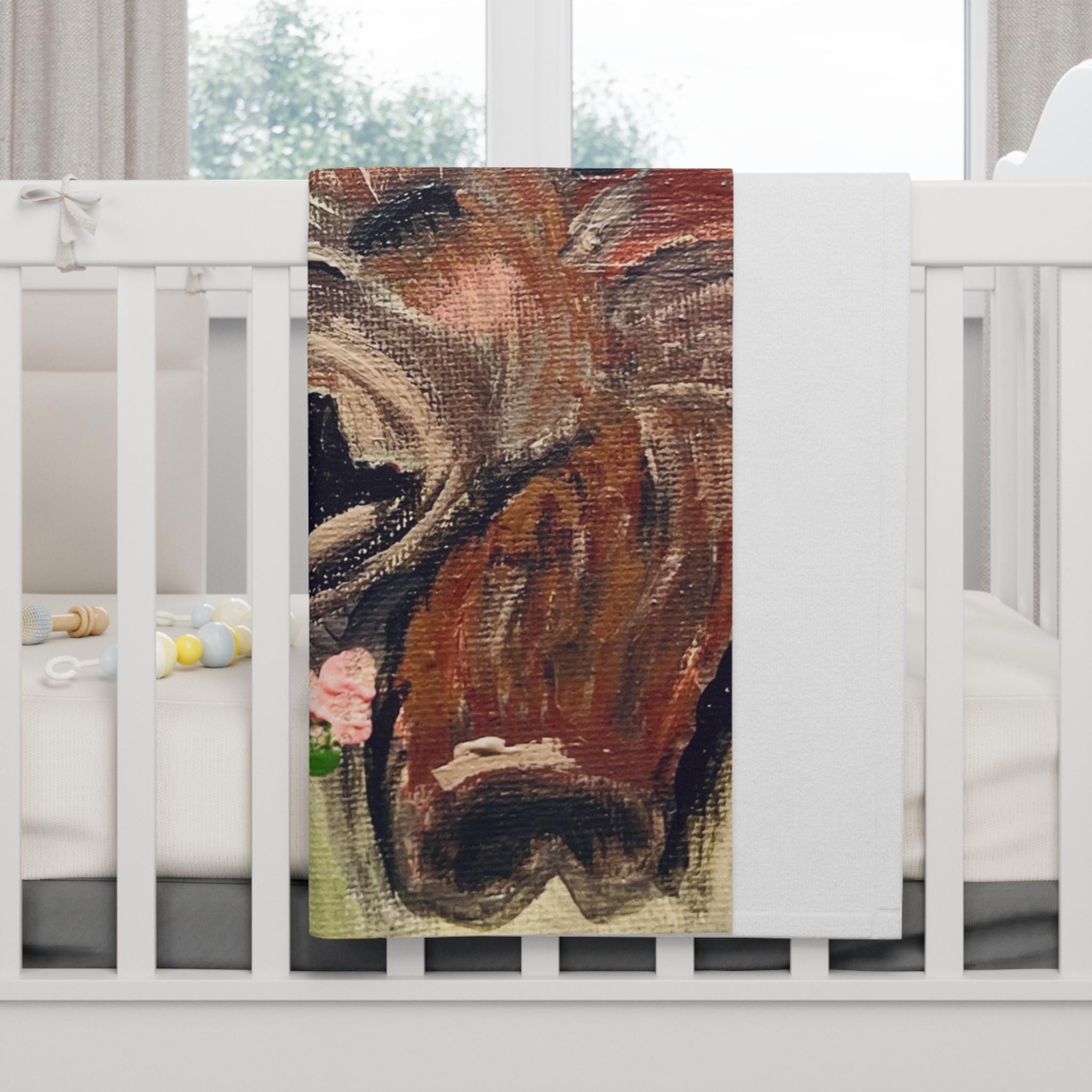 Highland Cow Portrait Baby Blanket | Floral Tassels, Nursery Decor