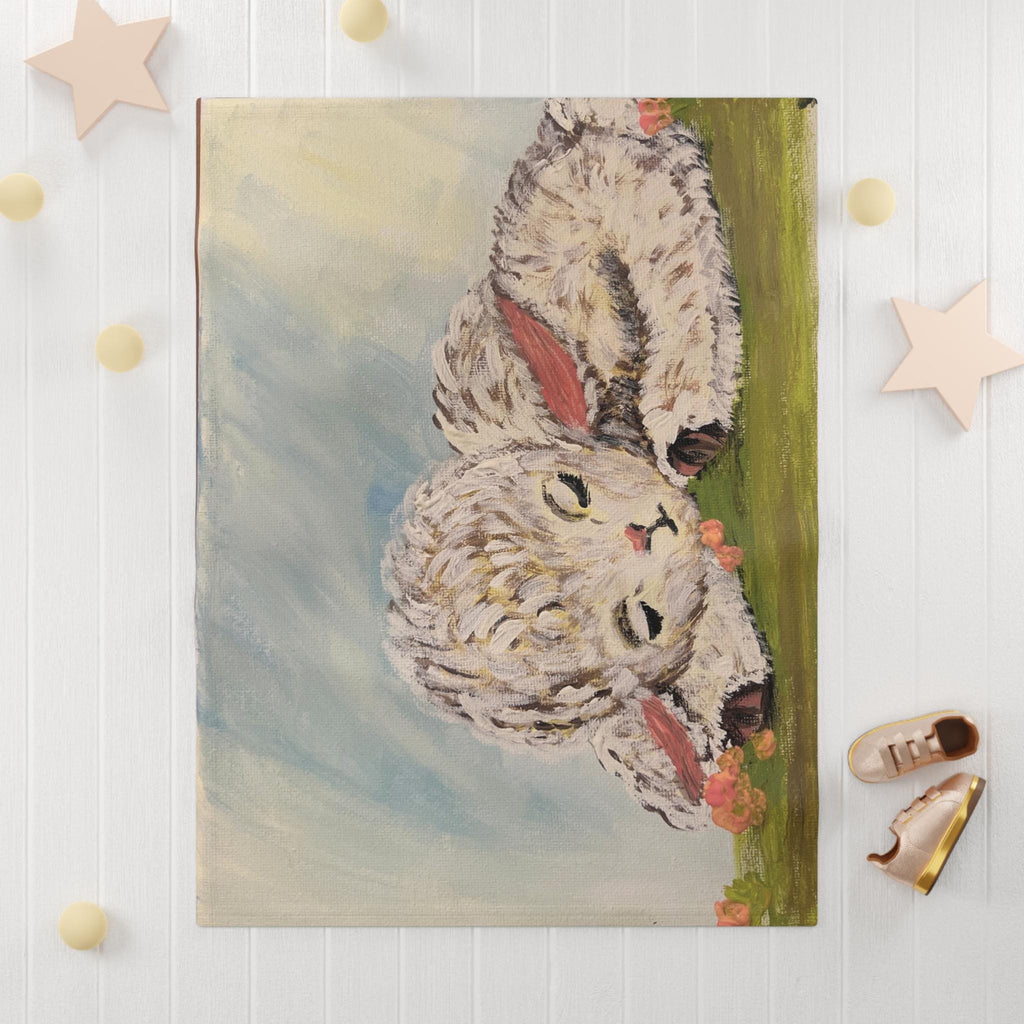 Sleeping Lamb Baby Blanket | Nursery Lamb Illustration, Soft Fleece