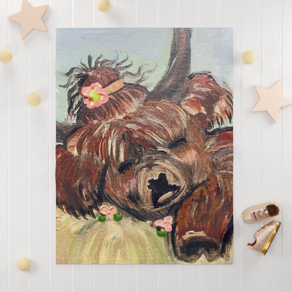 Highland Cow Portrait Baby Blanket | Floral Tassels, Nursery Decor