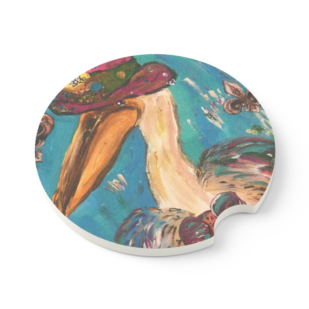 Pelican with Crown Car Coaster | Soapstone Round Drink Holder