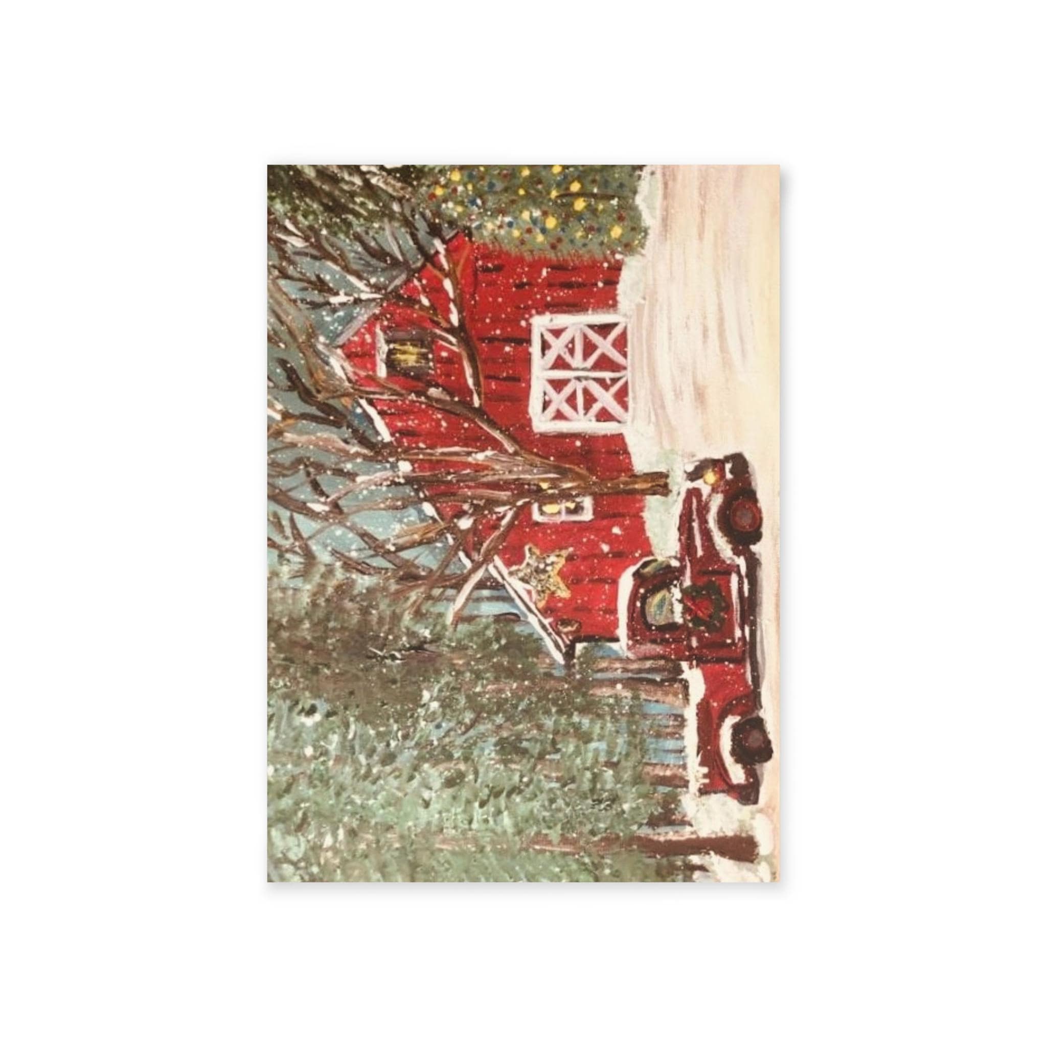 Red Barn Winter Scene Holiday Cards | Two-Sided Christmas Card