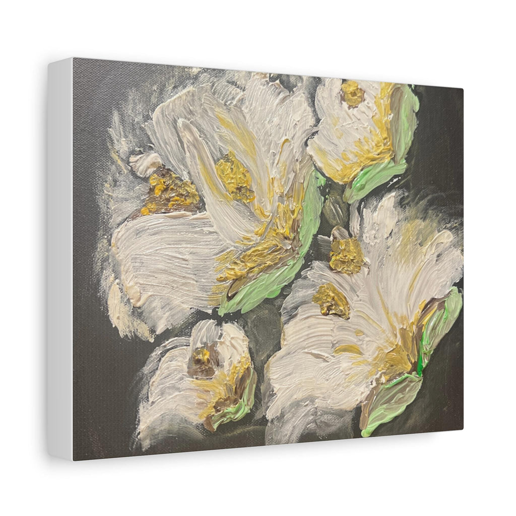 White Floral Oil Texture Matte Canvas