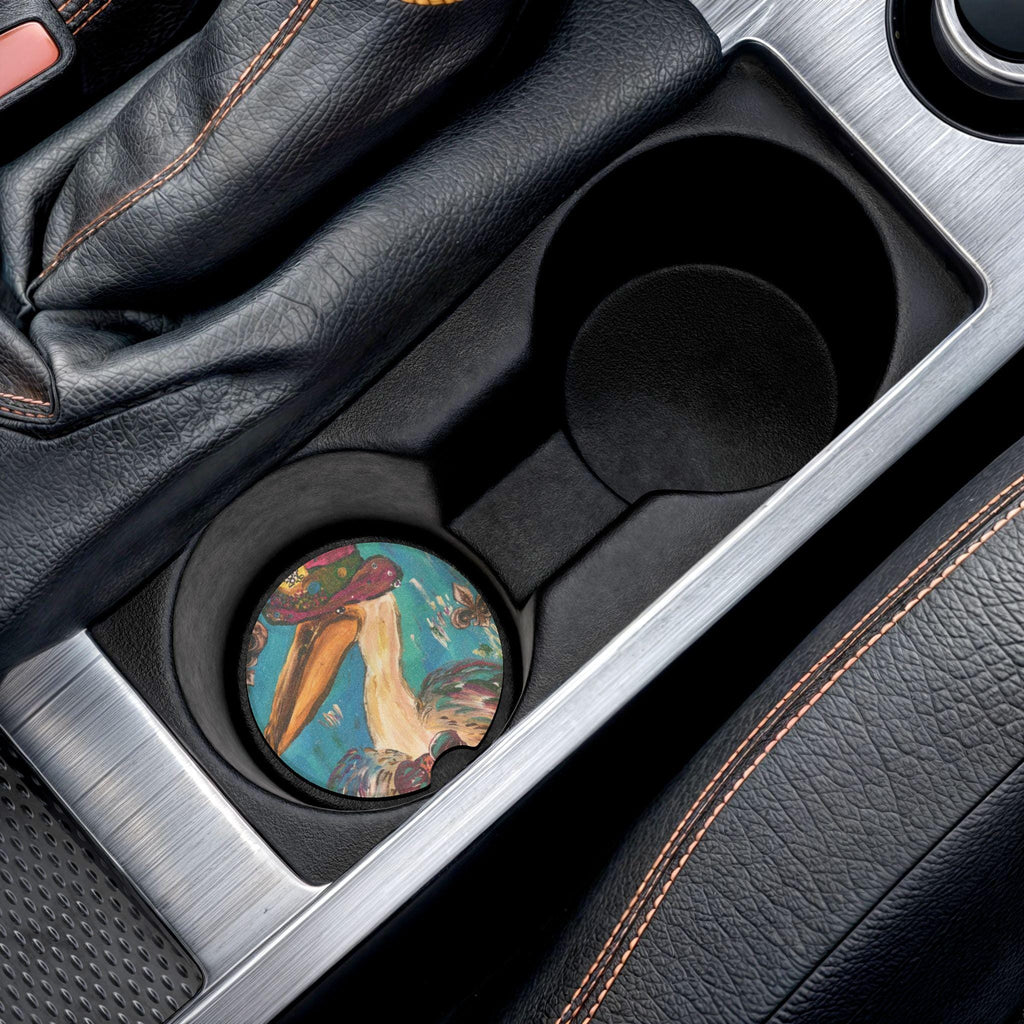 Pelican with Crown Car Coaster | Soapstone Round Drink Holder