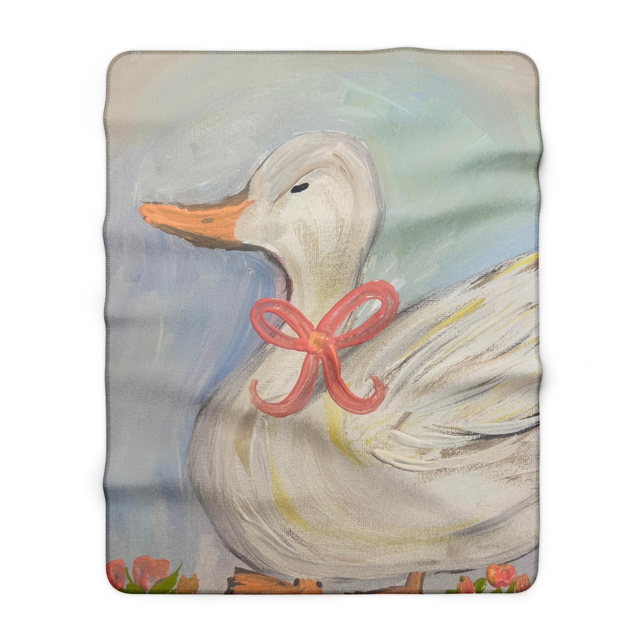 Hand-Painted Duck Sherpa Fleece Blanket | Cottage-Core Farm Animal Throw