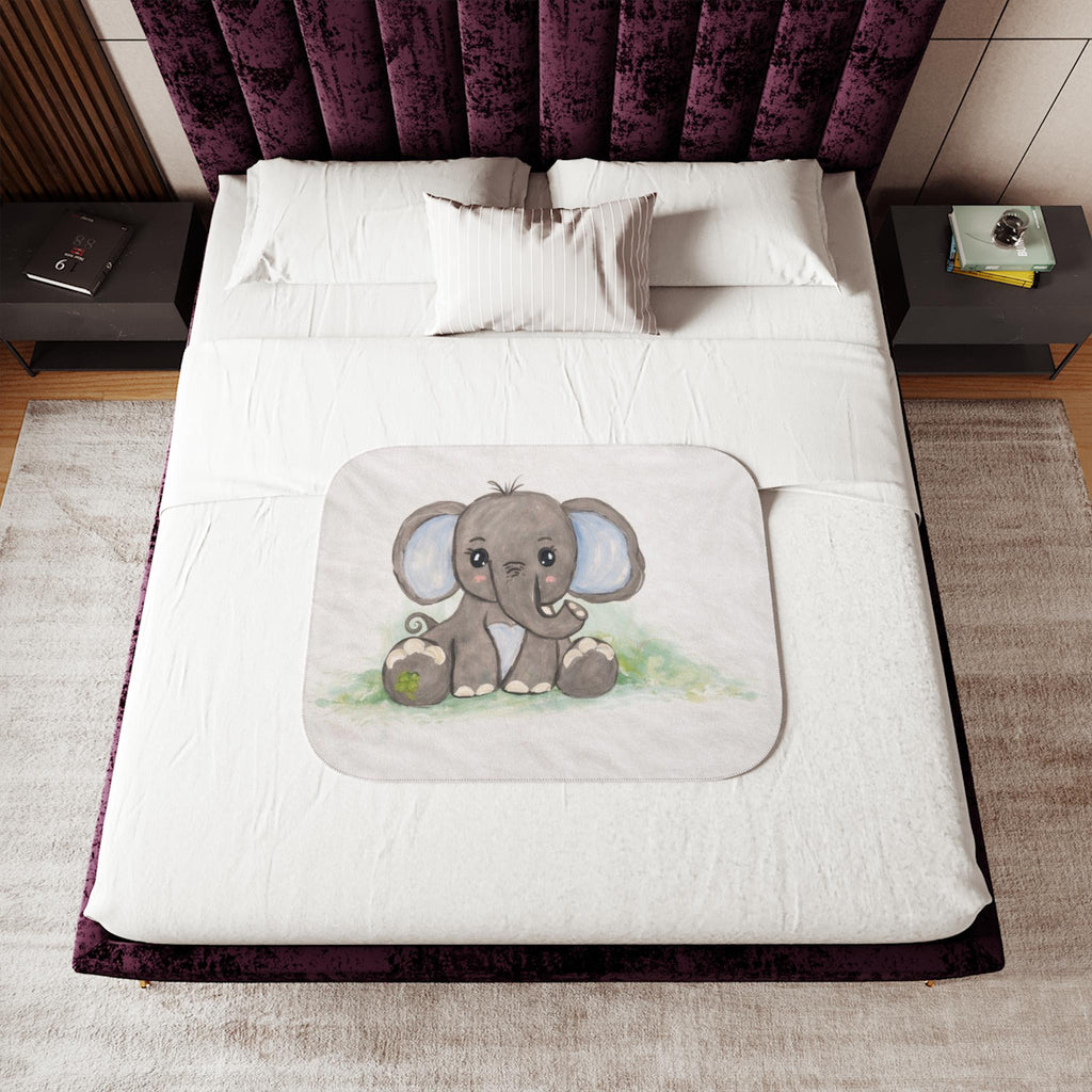Cute Baby Elephant Sherpa Blanket | Nursery Animal, Soft Cozy Throw