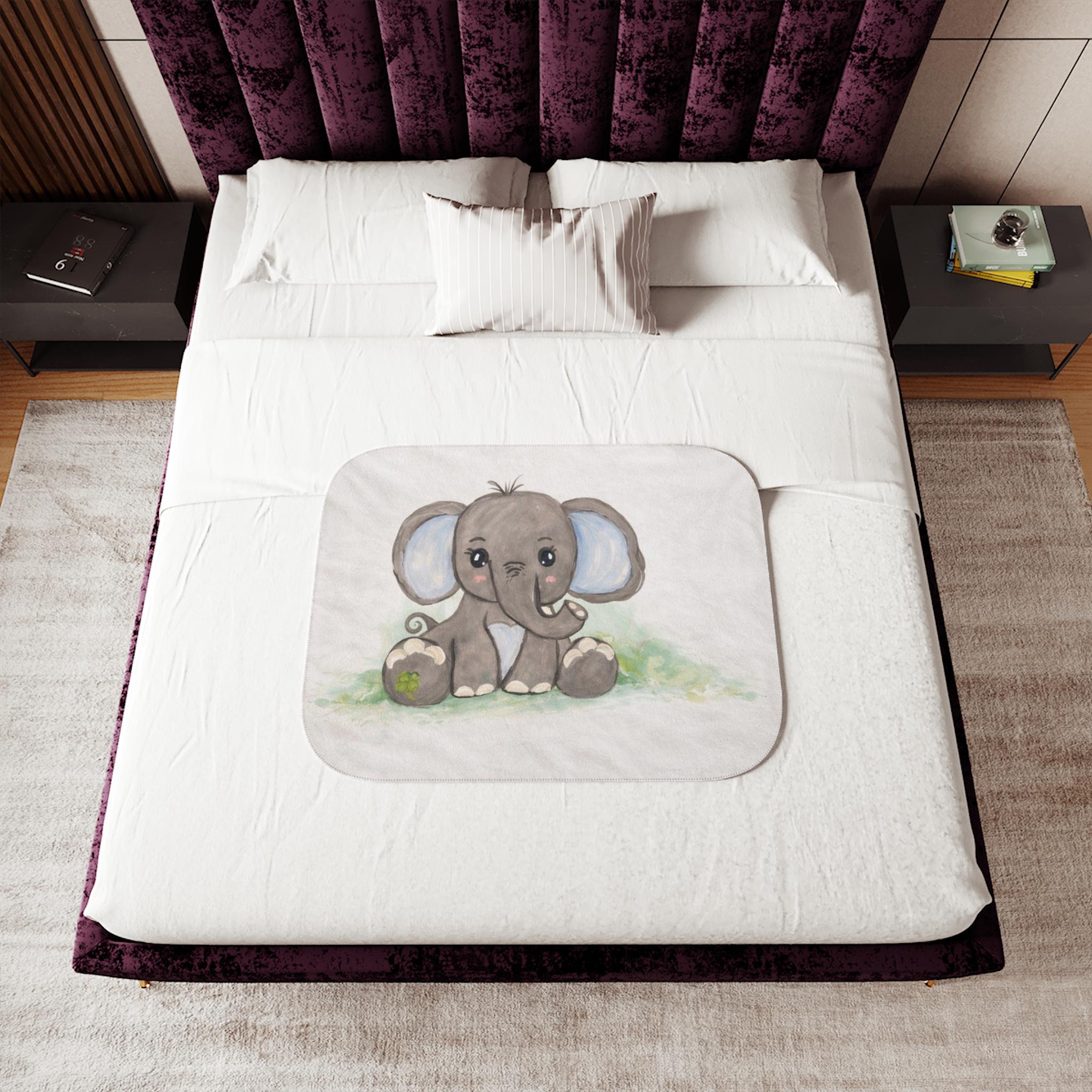 Cute Baby Elephant Sherpa Blanket | Nursery Animal, Soft Cozy Throw