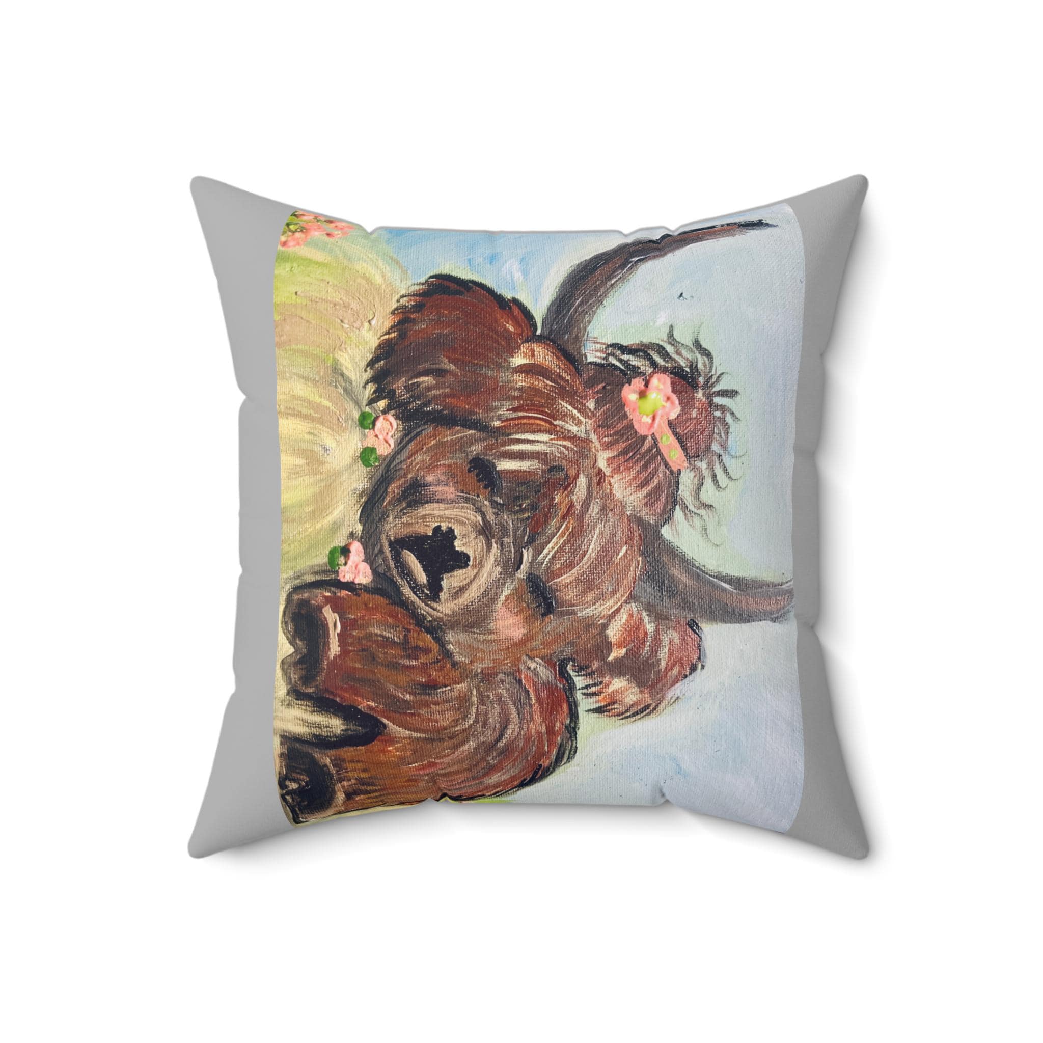 Highland Cow Pillow | Cute Cow Face Decorative Pillow, Floral Horns Throw Pillow