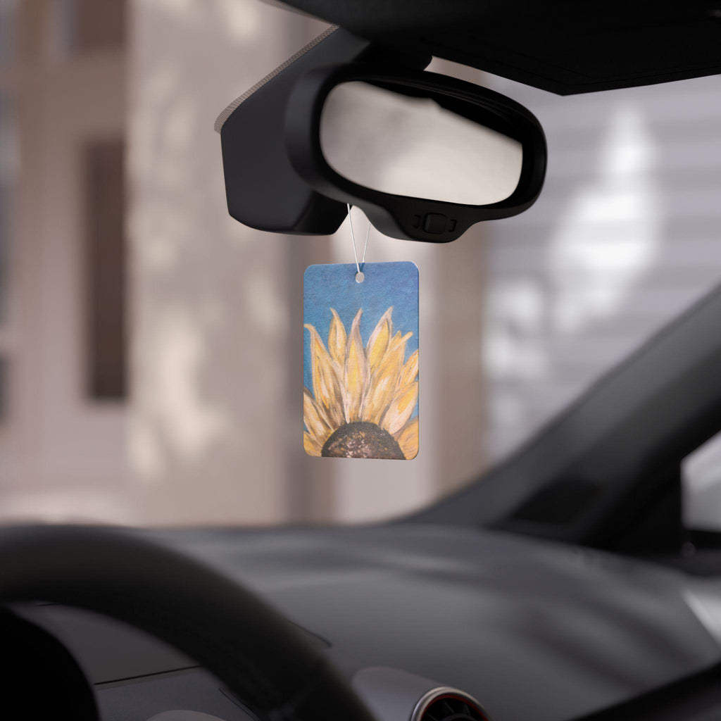 Sunflower Painting Car Air Freshener | Yellow Bloom, Blue Background
