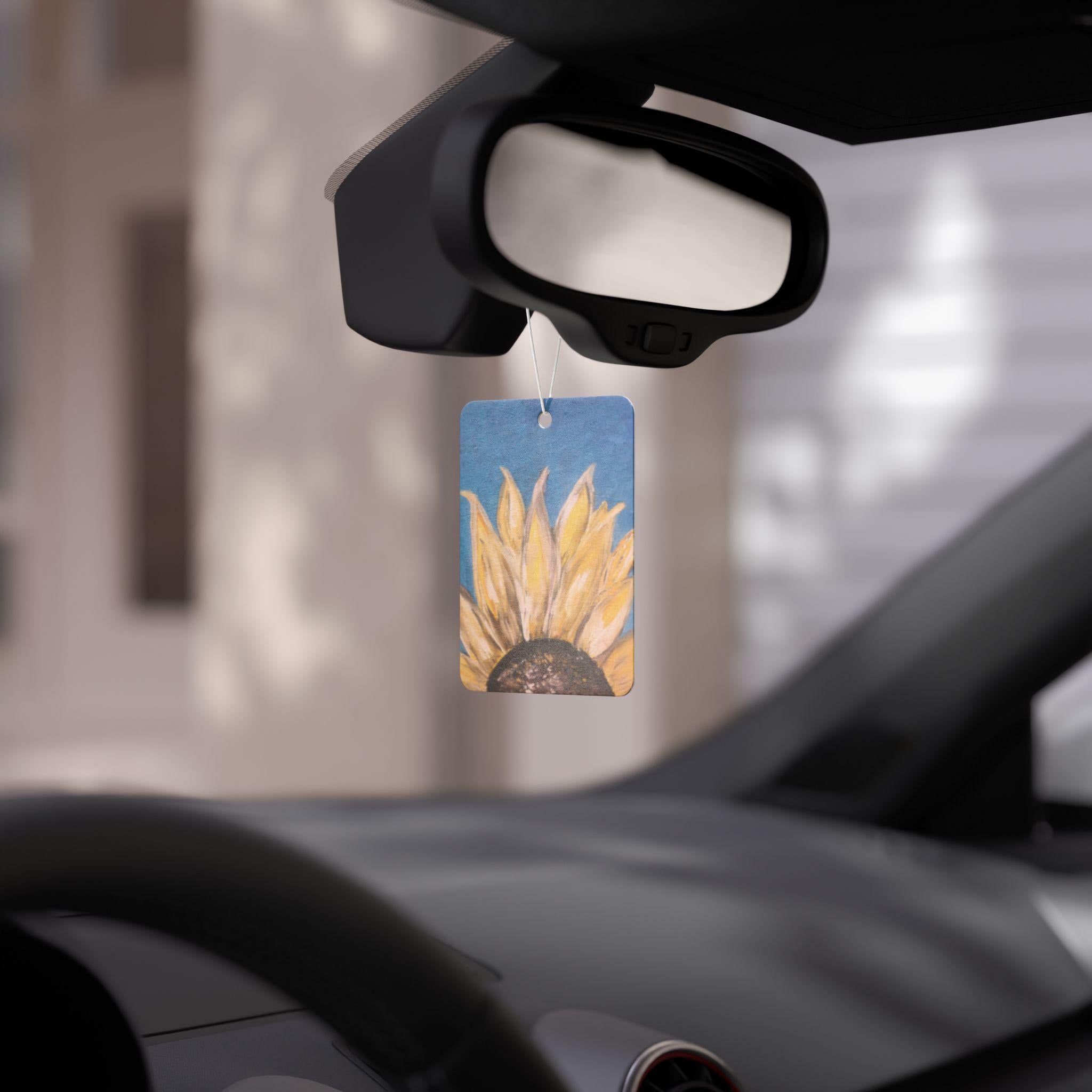 Sunflower Painting Car Air Freshener | Yellow Bloom, Blue Background