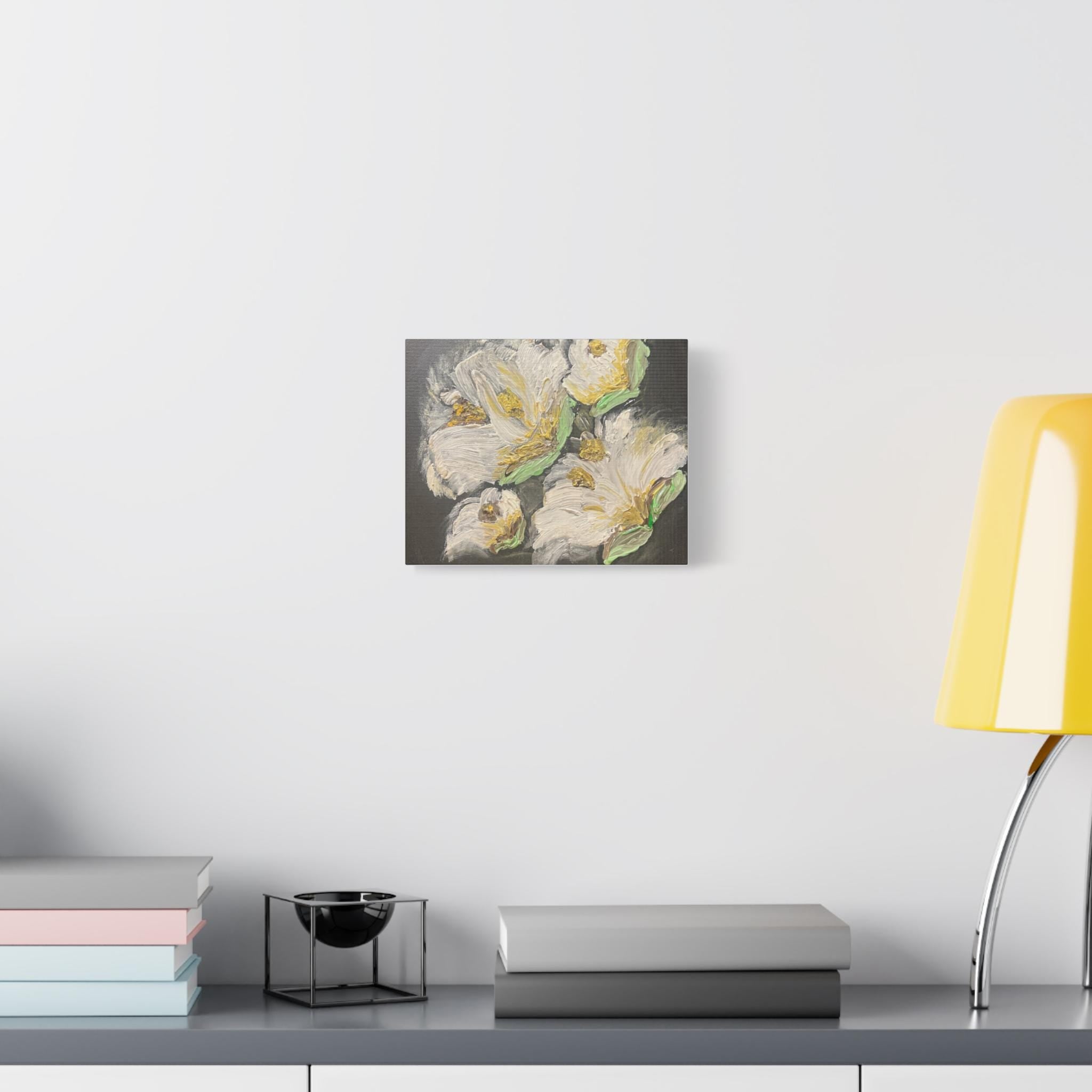 White Floral Oil Texture Matte Canvas