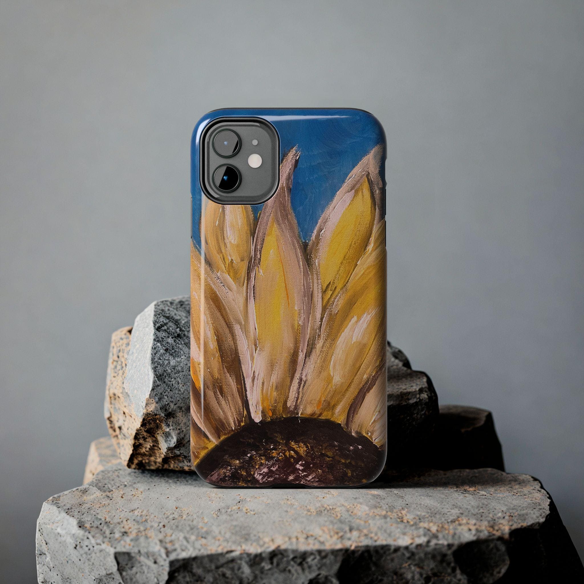 Sunflower Petals Phone Case | Painted Floral iPhone Case, Bright Blue Background