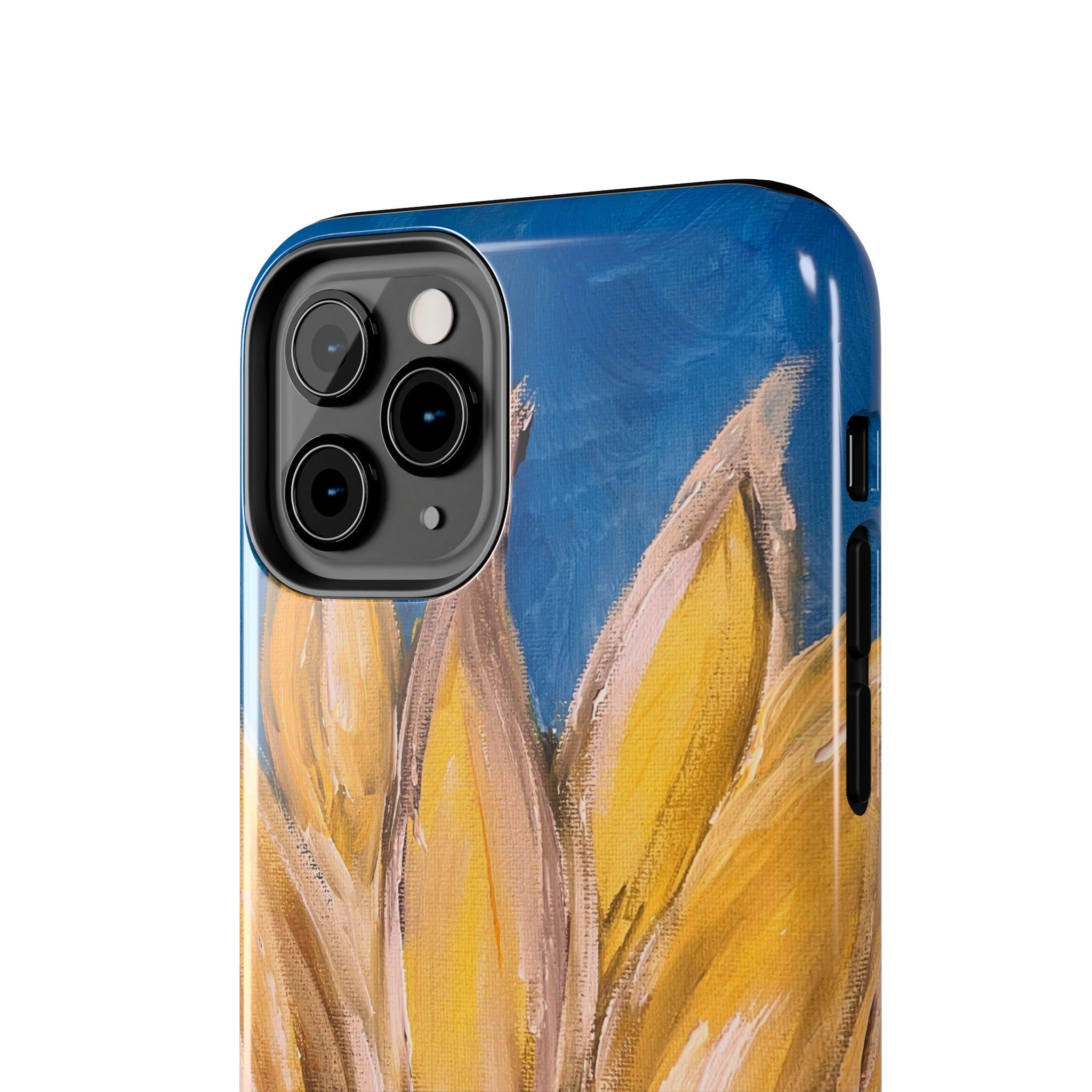 Sunflower Petals Phone Case | Painted Floral iPhone Case, Bright Blue Background