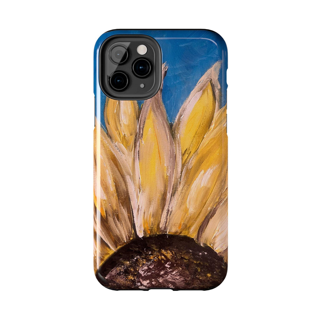 Sunflower Petals Phone Case | Painted Floral iPhone Case, Bright Blue Background