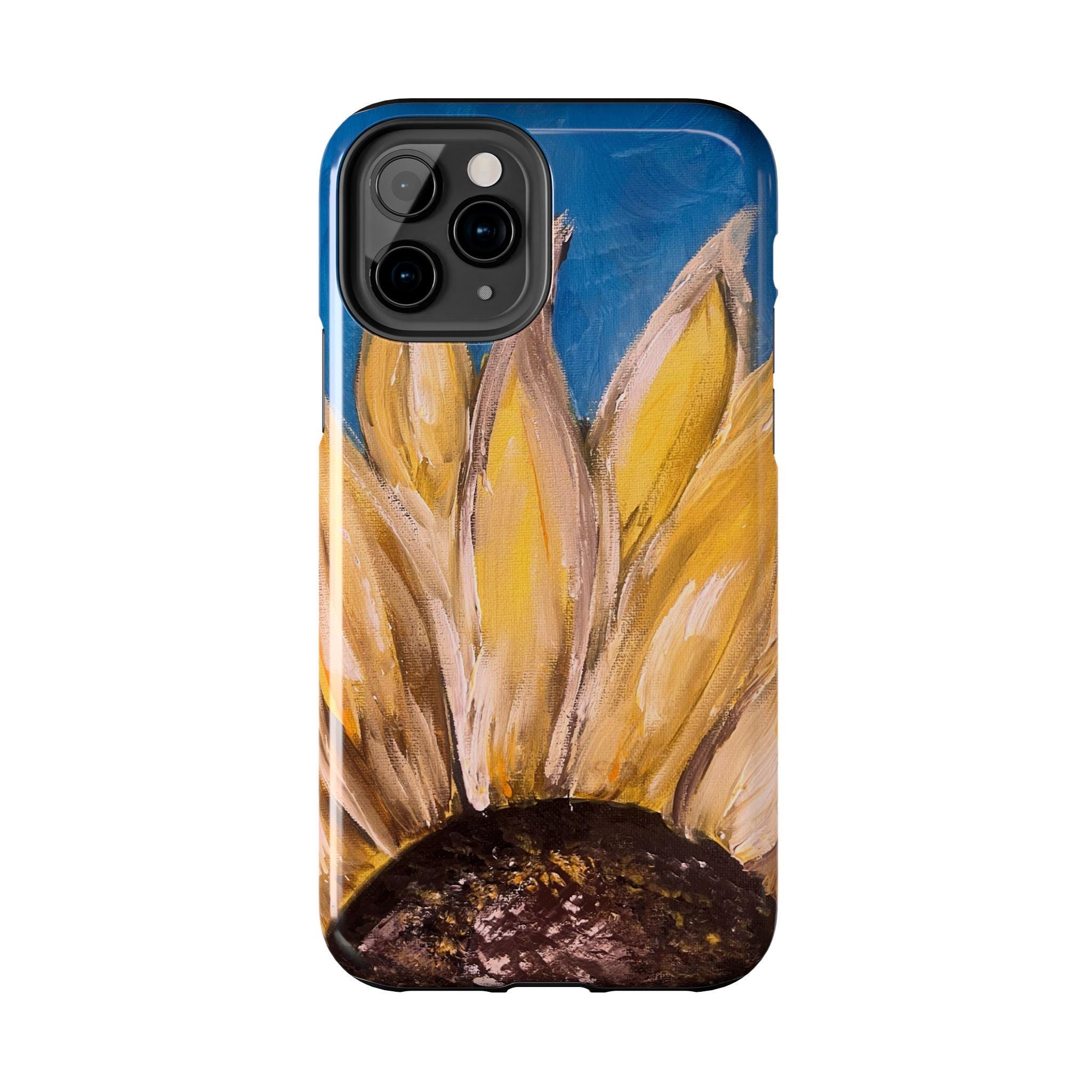 Sunflower Petals Phone Case | Painted Floral iPhone Case, Bright Blue Background