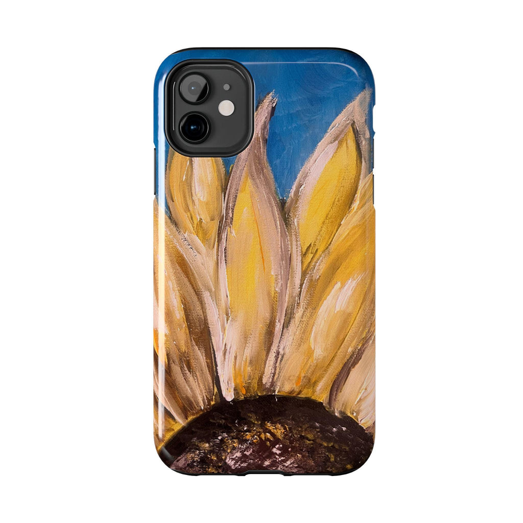 Sunflower Petals Phone Case | Painted Floral iPhone Case, Bright Blue Background