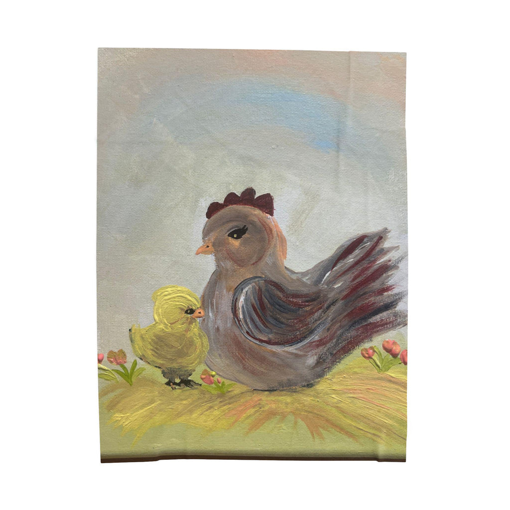 Mama Hen and Chick Velveteen Plush Blanket | Farm Animal Nursery Throw