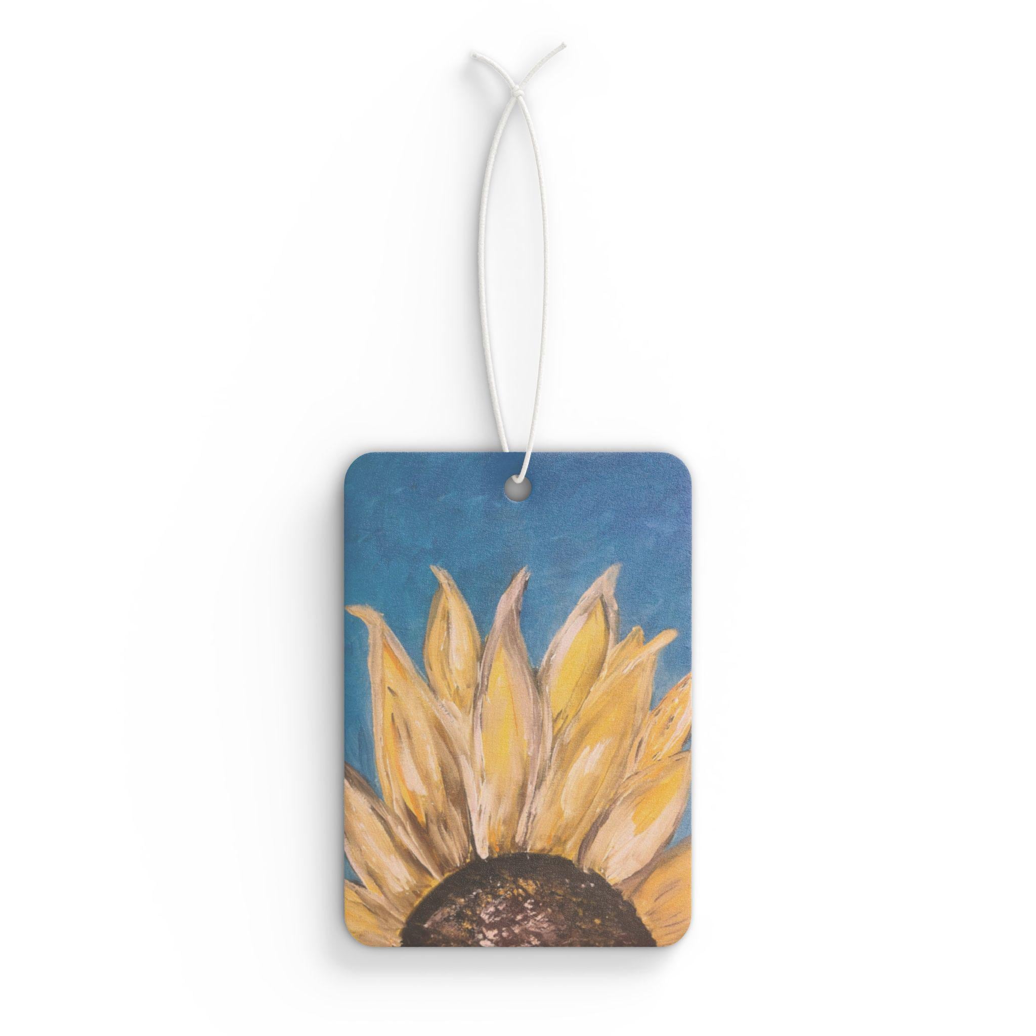 Sunflower Painting Car Air Freshener | Yellow Bloom, Blue Background