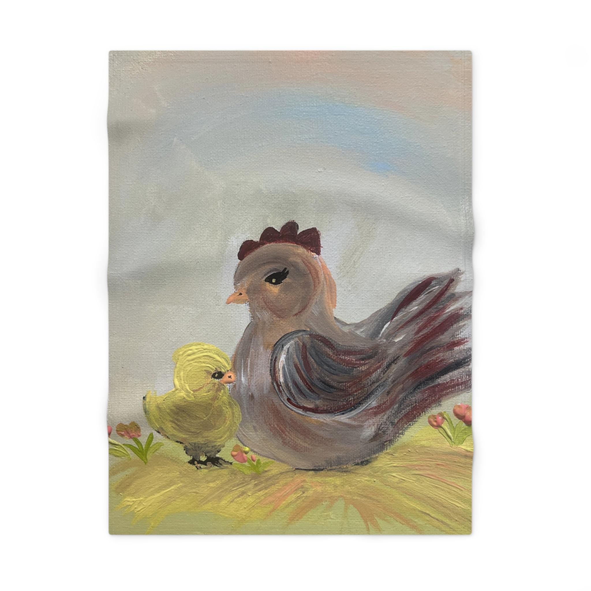 Mama Hen and Chick Baby Blanket | Nursery Animal Illustration