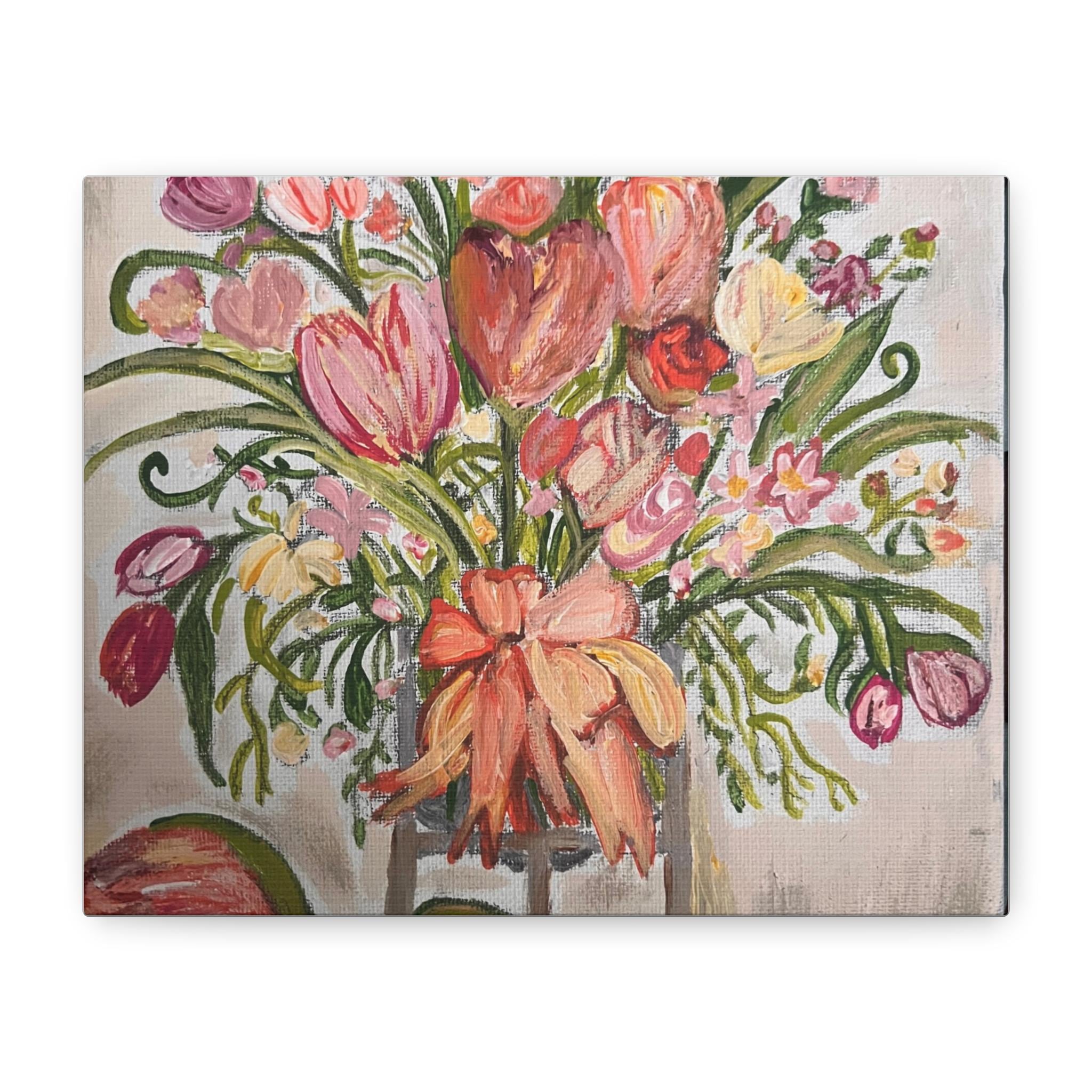 Pink Floral Bouquet Canvas | Stretched Matte Wall Art