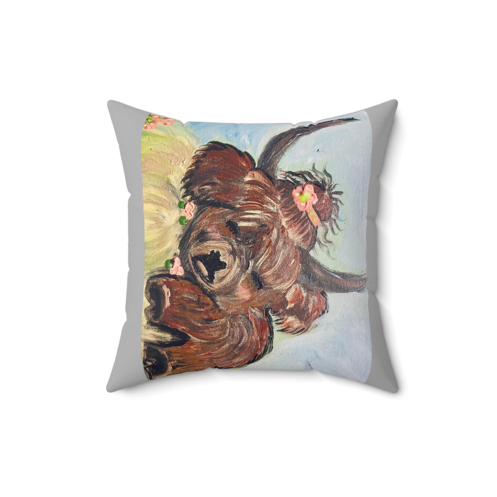 Highland Cow Pillow | Cute Cow Face Decorative Pillow, Floral Horns Throw Pillow