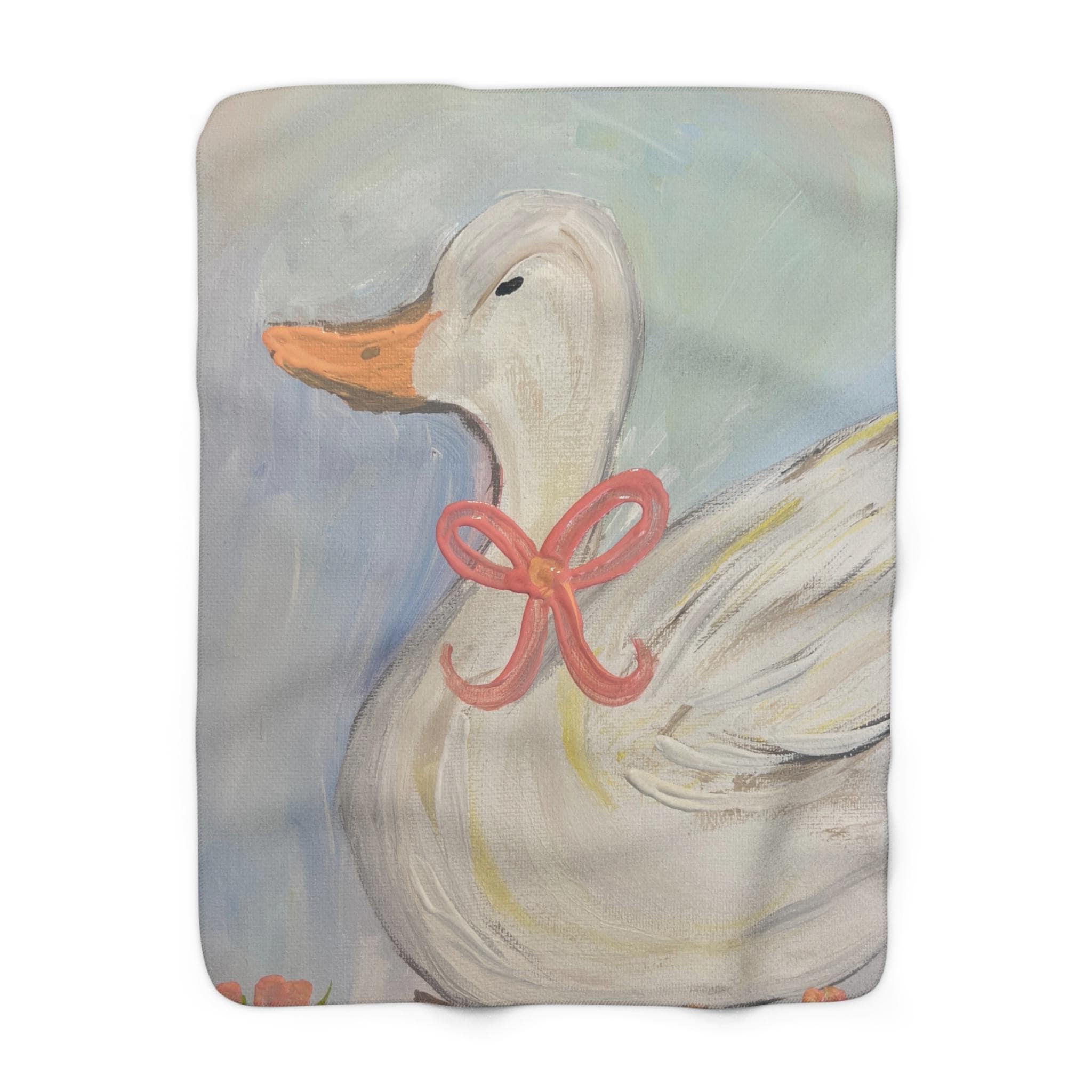 Hand-Painted Duck Sherpa Fleece Blanket | Cottage-Core Farm Animal Throw
