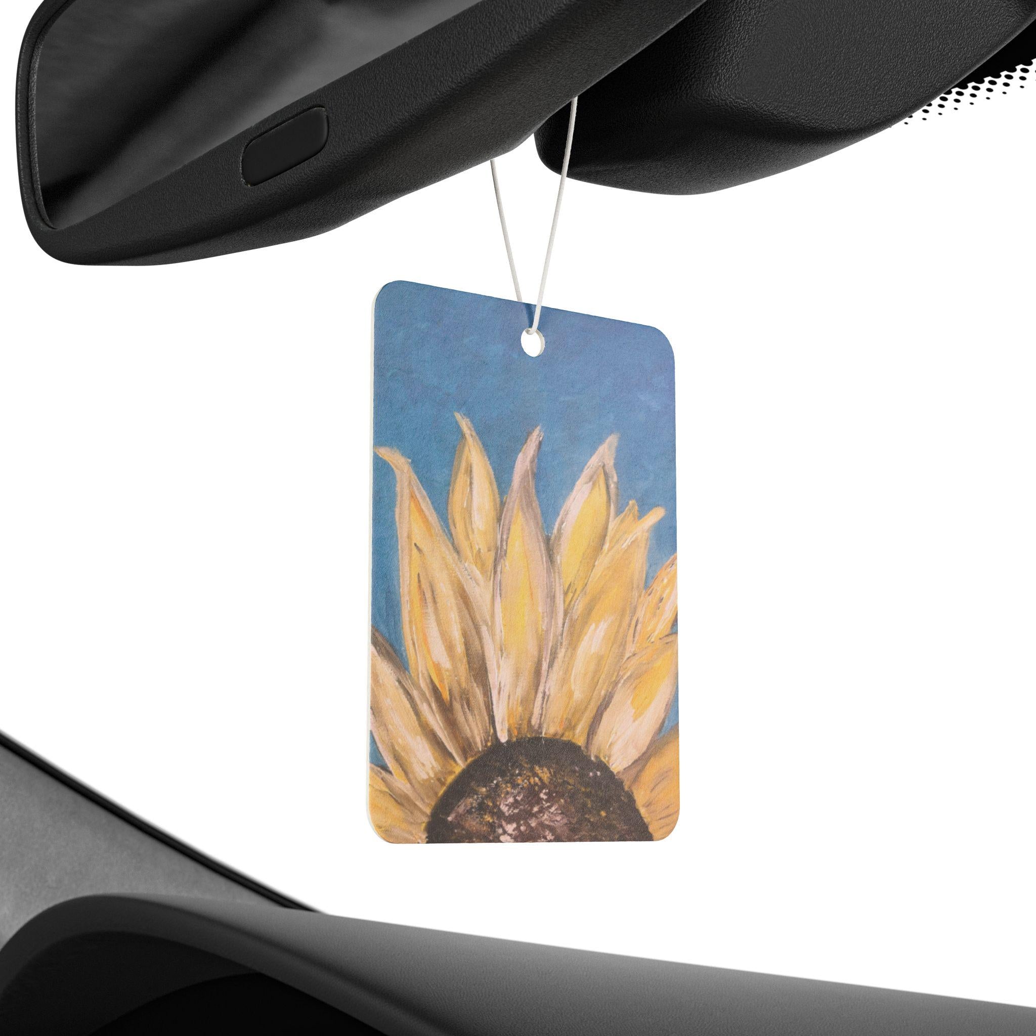Sunflower Painting Car Air Freshener | Yellow Bloom, Blue Background