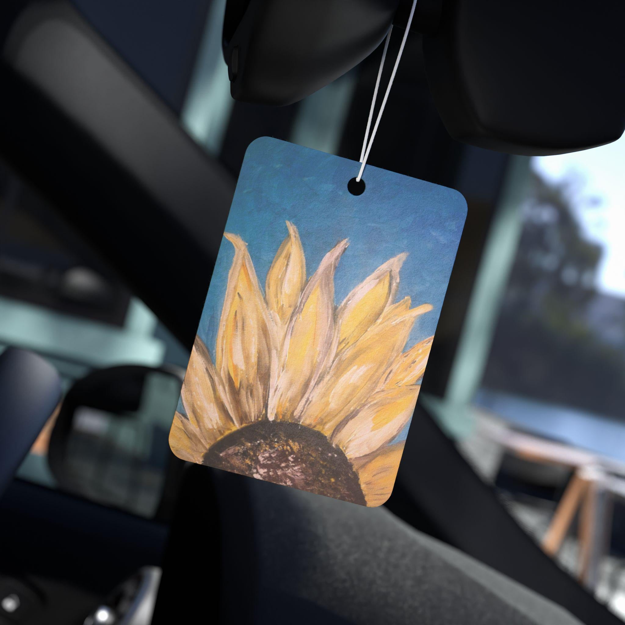 Sunflower Painting Car Air Freshener | Yellow Bloom, Blue Background