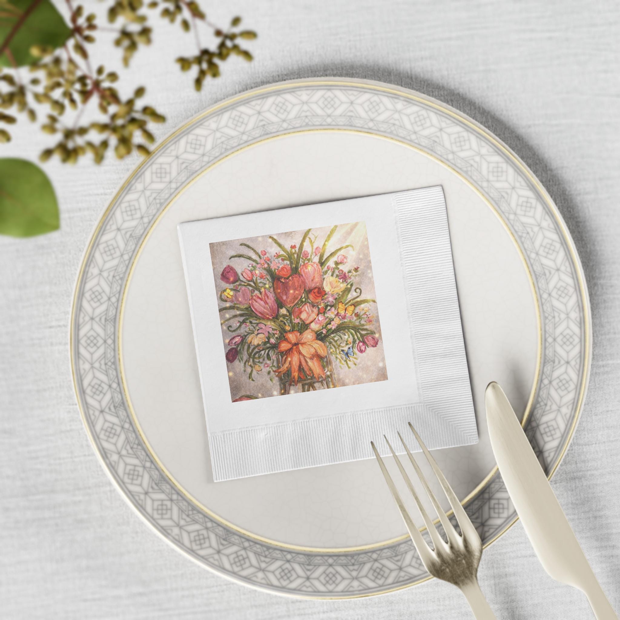 Vintage Floral Bouquet Napkins | Spring Tulip Party Luncheon
