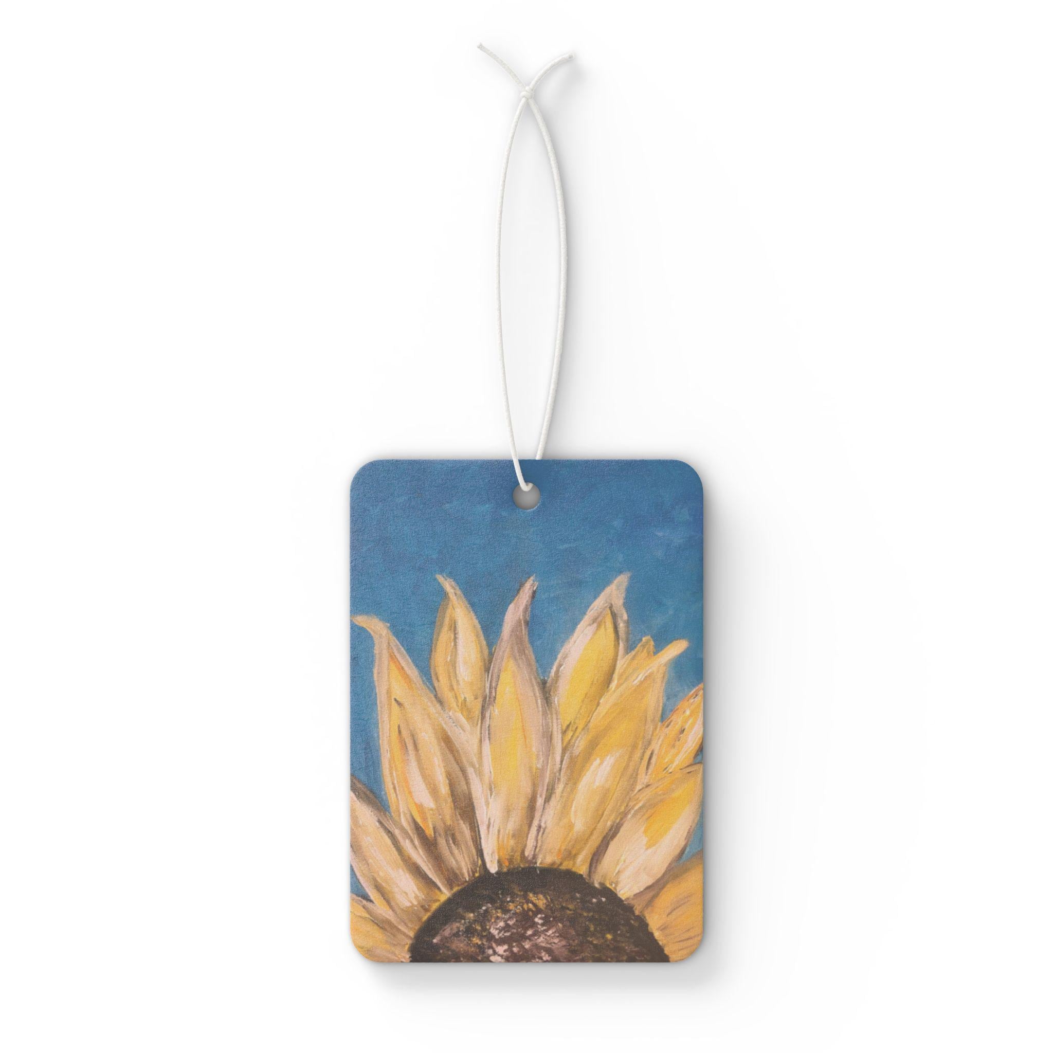 Sunflower Painting Car Air Freshener | Yellow Bloom, Blue Background