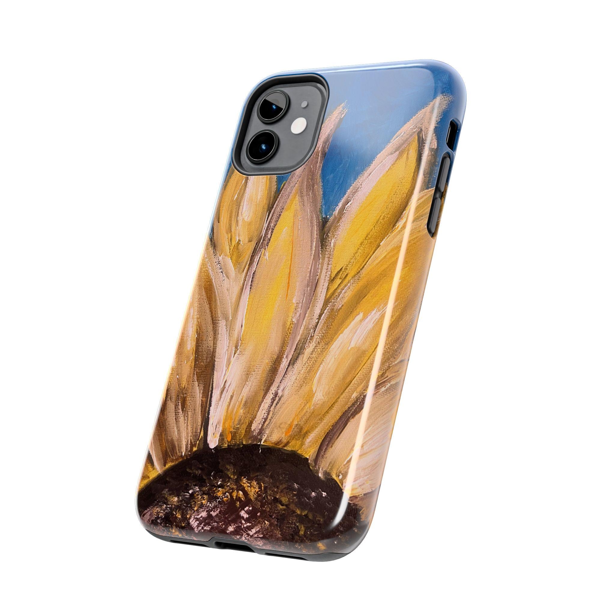 Sunflower Petals Phone Case | Painted Floral iPhone Case, Bright Blue Background