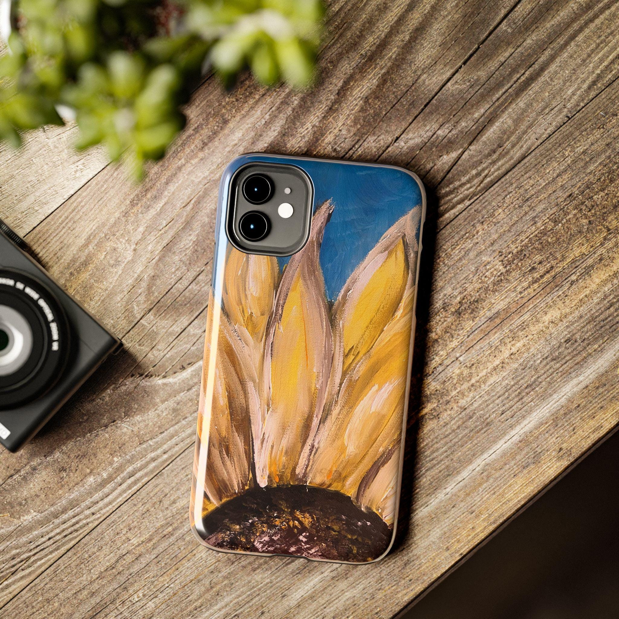 Sunflower Petals Phone Case | Painted Floral iPhone Case, Bright Blue Background