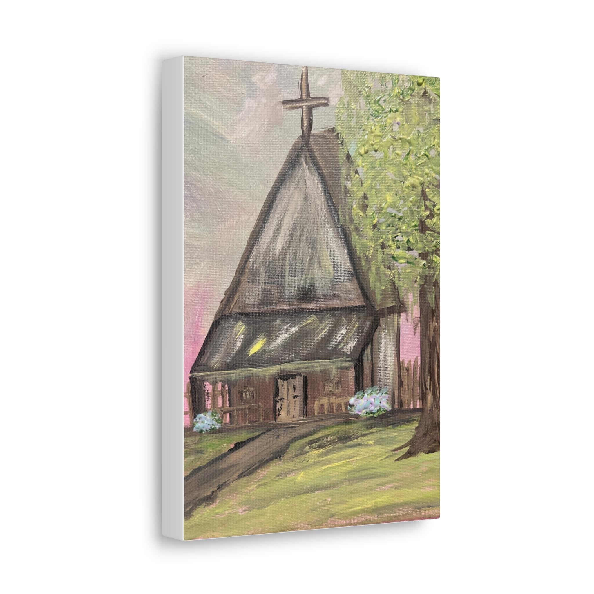 Rustic Church Painting Canvas | Religious Wall Art, Country Chapel Décor