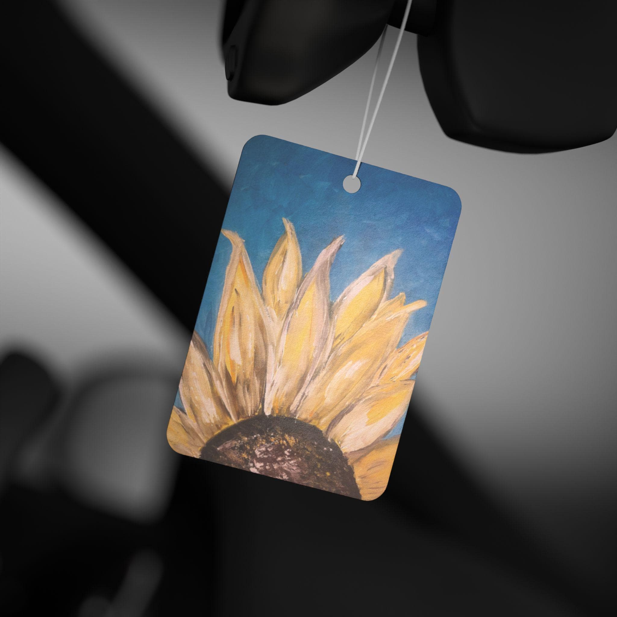 Sunflower Painting Car Air Freshener | Yellow Bloom, Blue Background