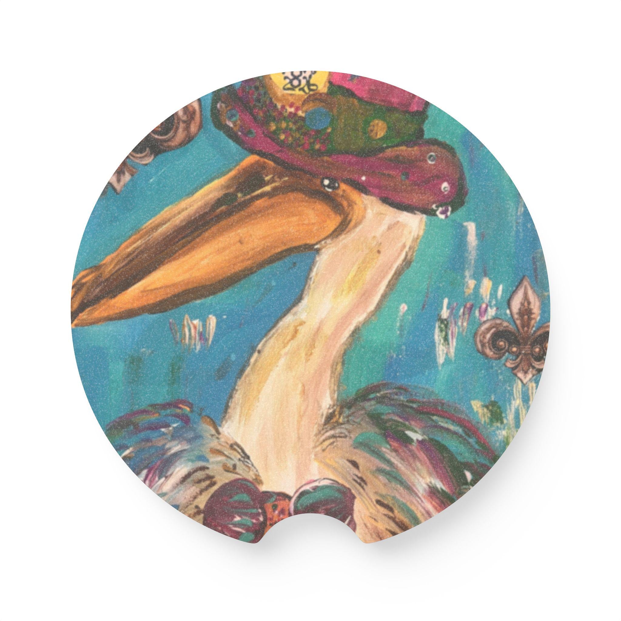 Pelican with Crown Car Coaster | Soapstone Round Drink Holder