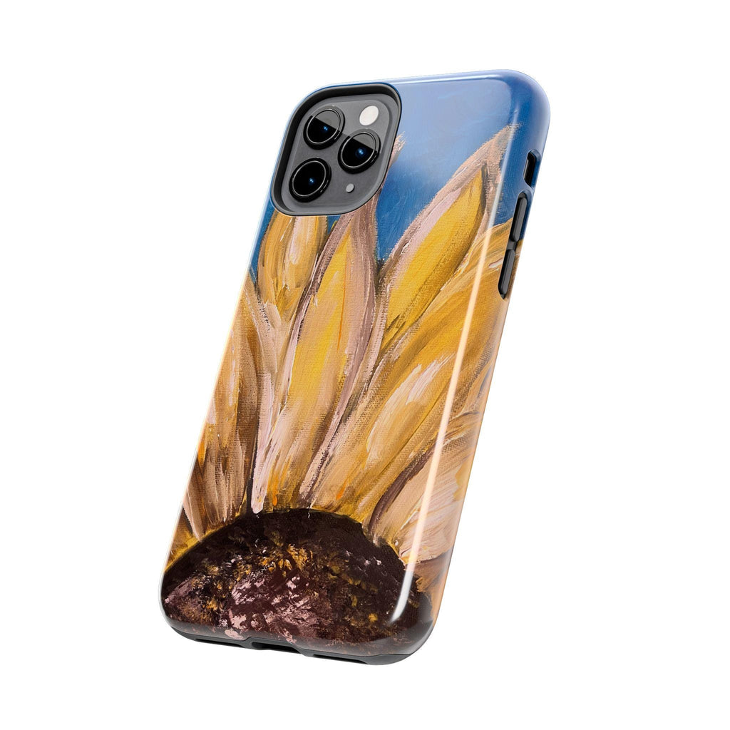 Sunflower Petals Phone Case | Painted Floral iPhone Case, Bright Blue Background